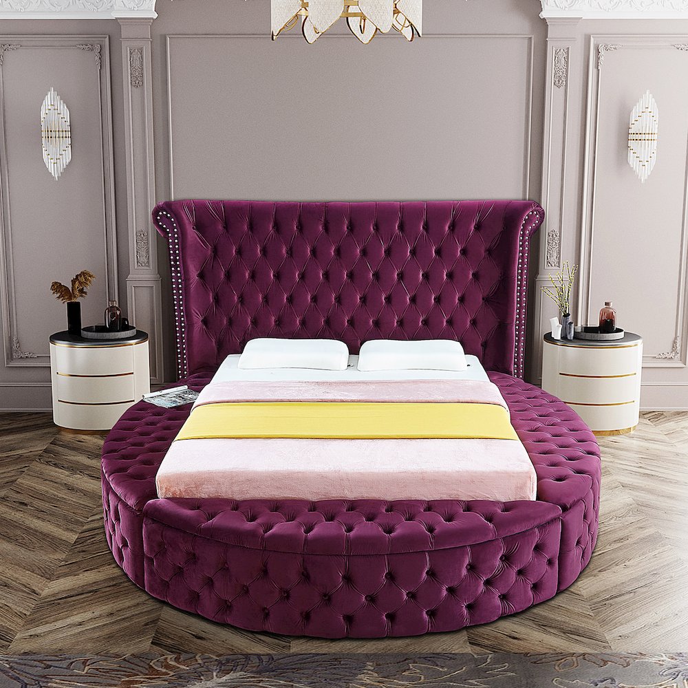 Luxus Purple Velvet King Bed. Picture 5