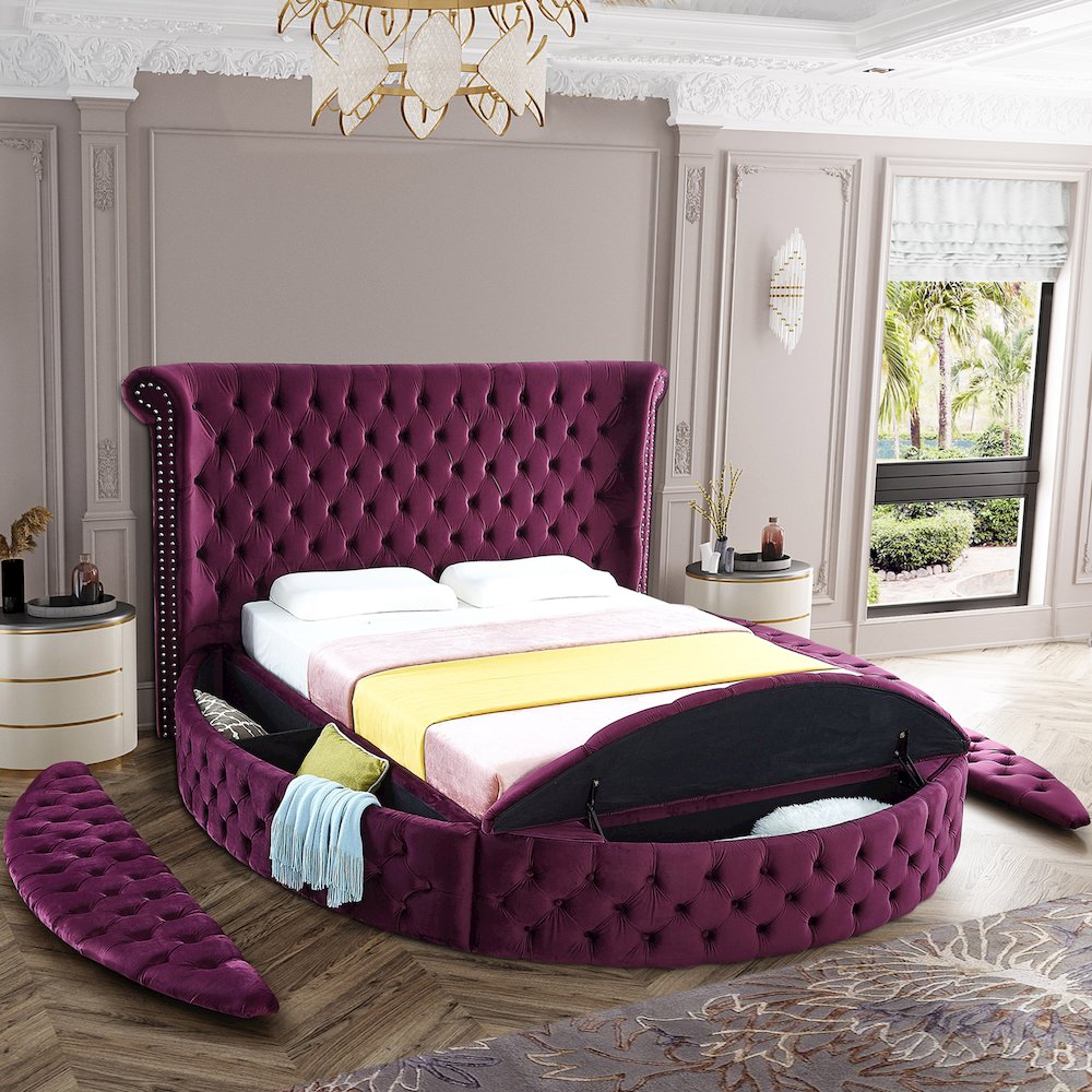 Luxus Purple Velvet King Bed. Picture 7