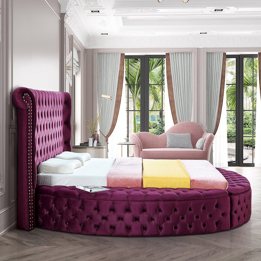 Luxus Purple Velvet King Bed. Picture 8