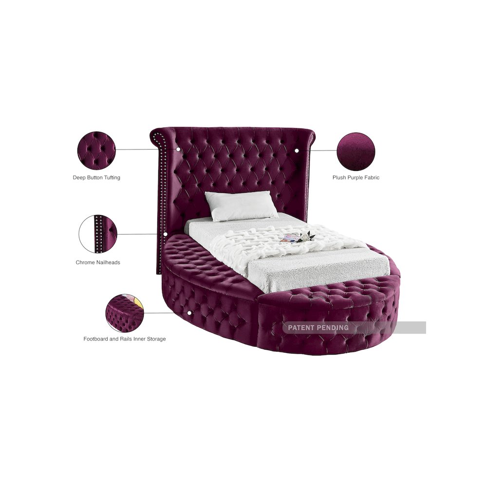 Luxus Purple Velvet Twin Bed. Picture 11