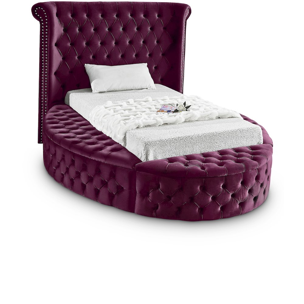 Luxus Purple Velvet Twin Bed. Picture 1