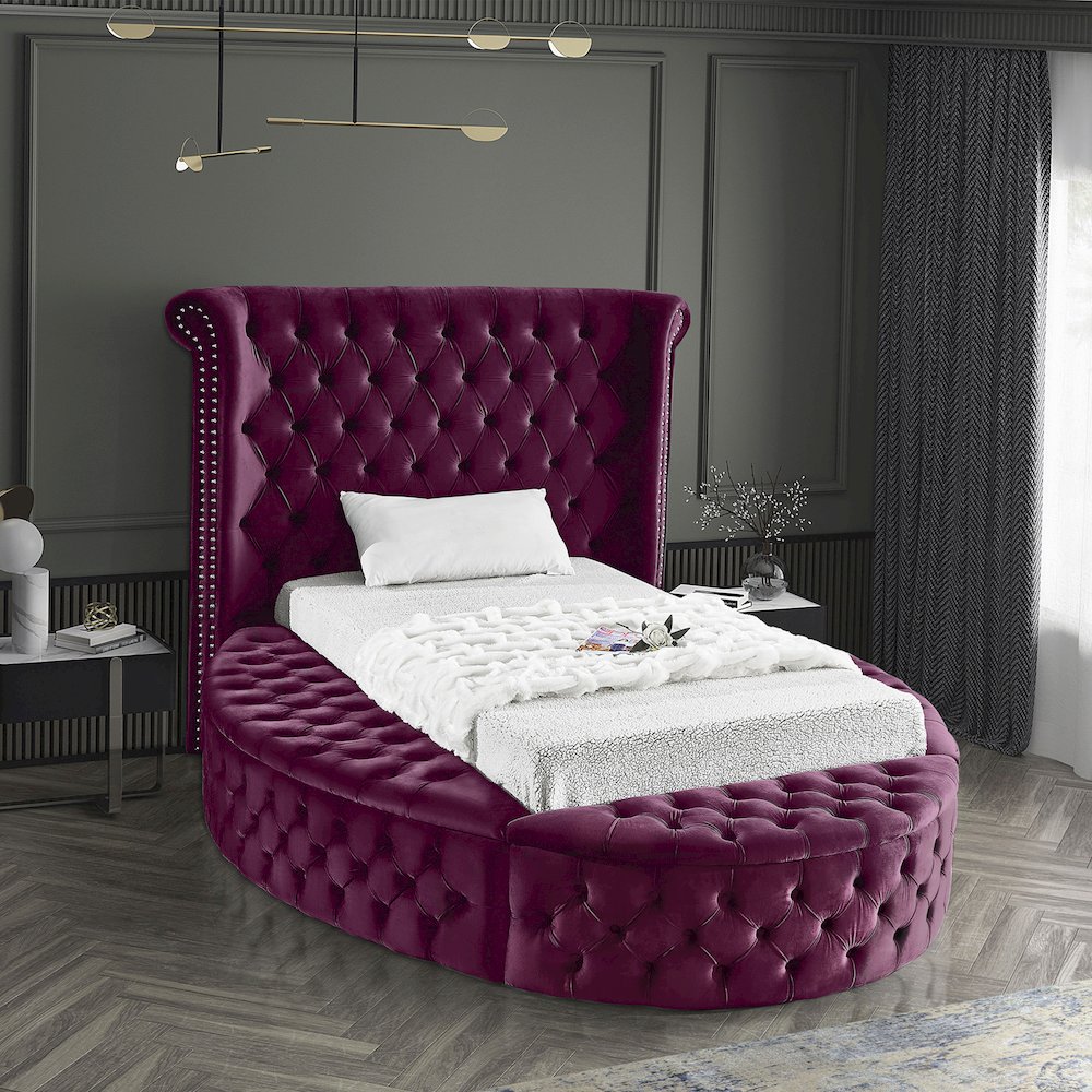 Luxus Purple Velvet Twin Bed. Picture 2