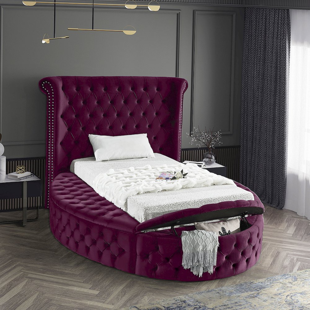 Luxus Purple Velvet Twin Bed. Picture 3