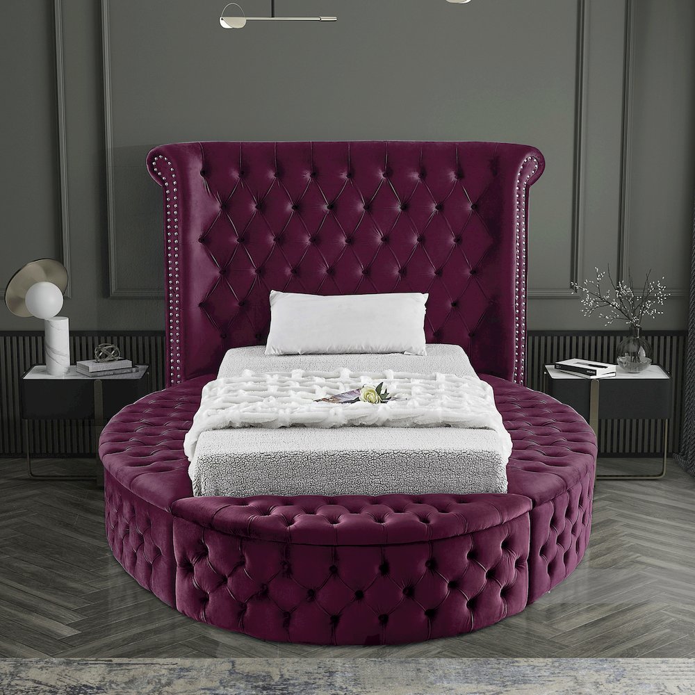 Luxus Purple Velvet Twin Bed. Picture 5