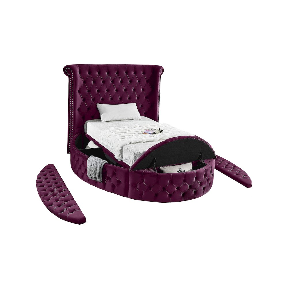 Luxus Purple Velvet Twin Bed. Picture 6