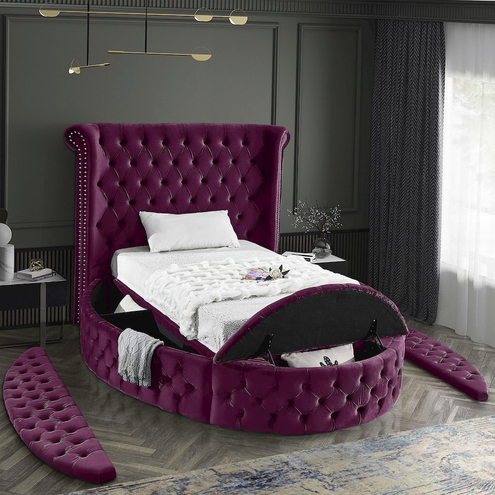 Luxus Purple Velvet Twin Bed. Picture 7