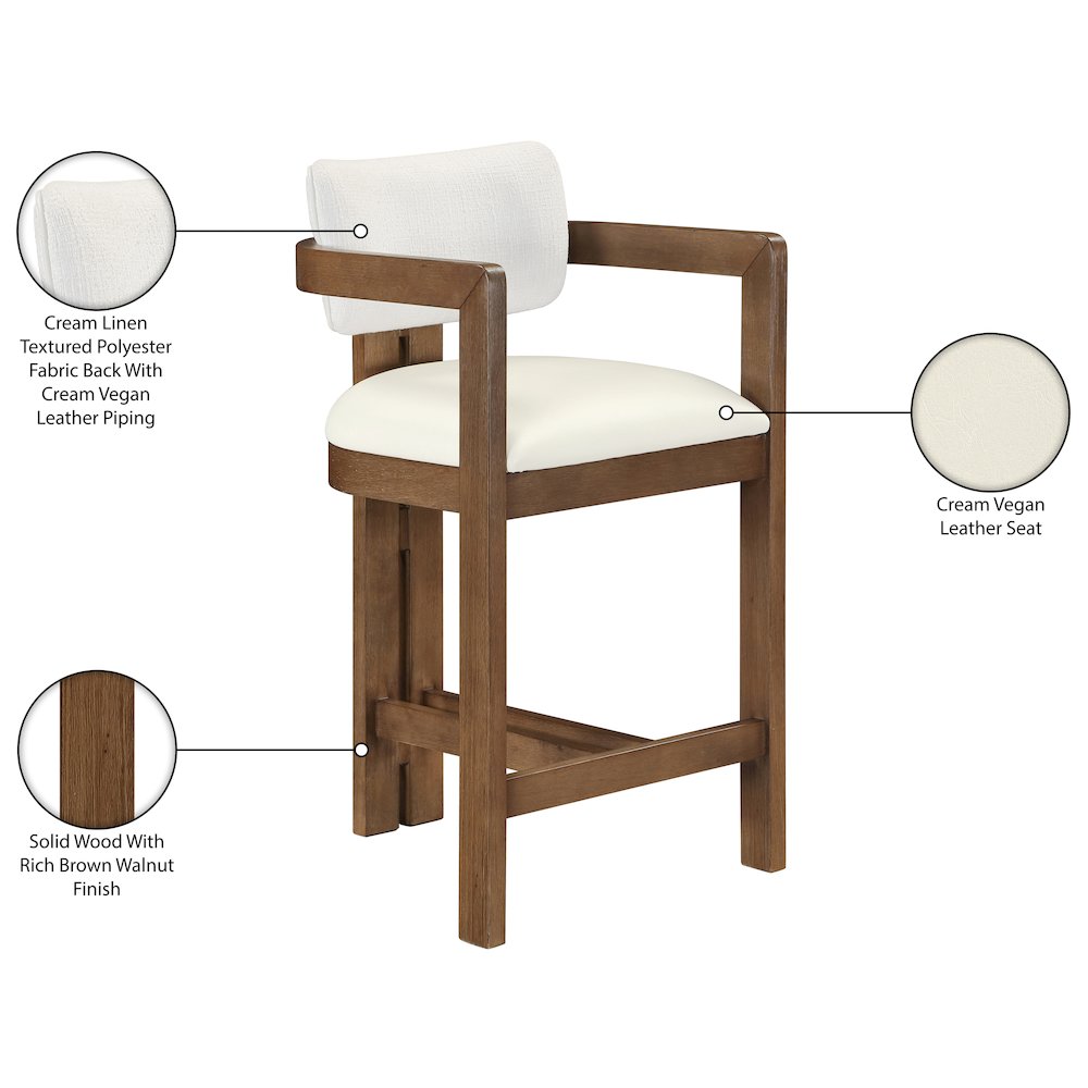 Ravina Cream Vegan Leather and Linen Textured Fabric Upholstered Counter Stool. Picture 12