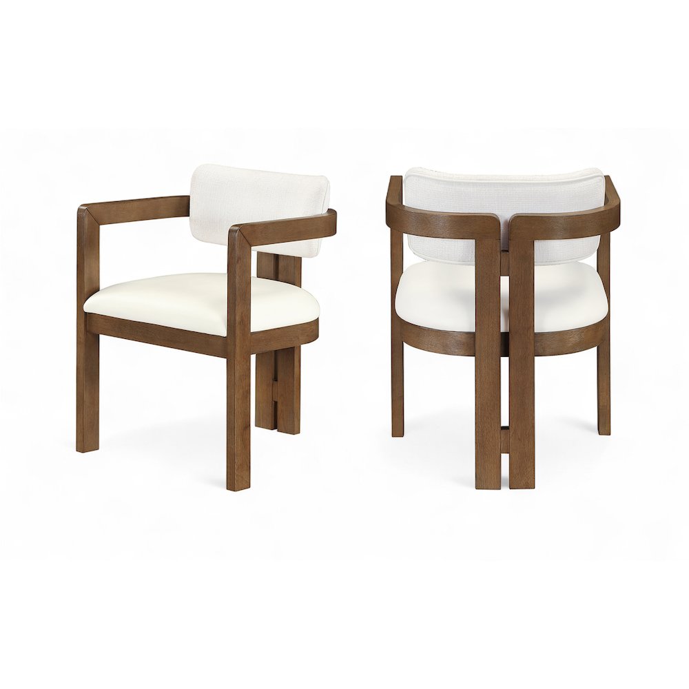 Ravina Cream Vegan Leather and Linen Fabric Upholstered Dining Chair, Set of 2. Picture 1
