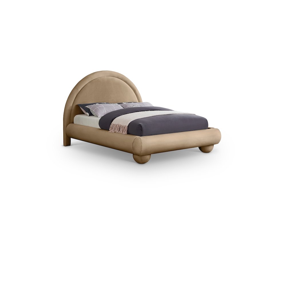 Madrid Beige Velvet Full Bed. Picture 1