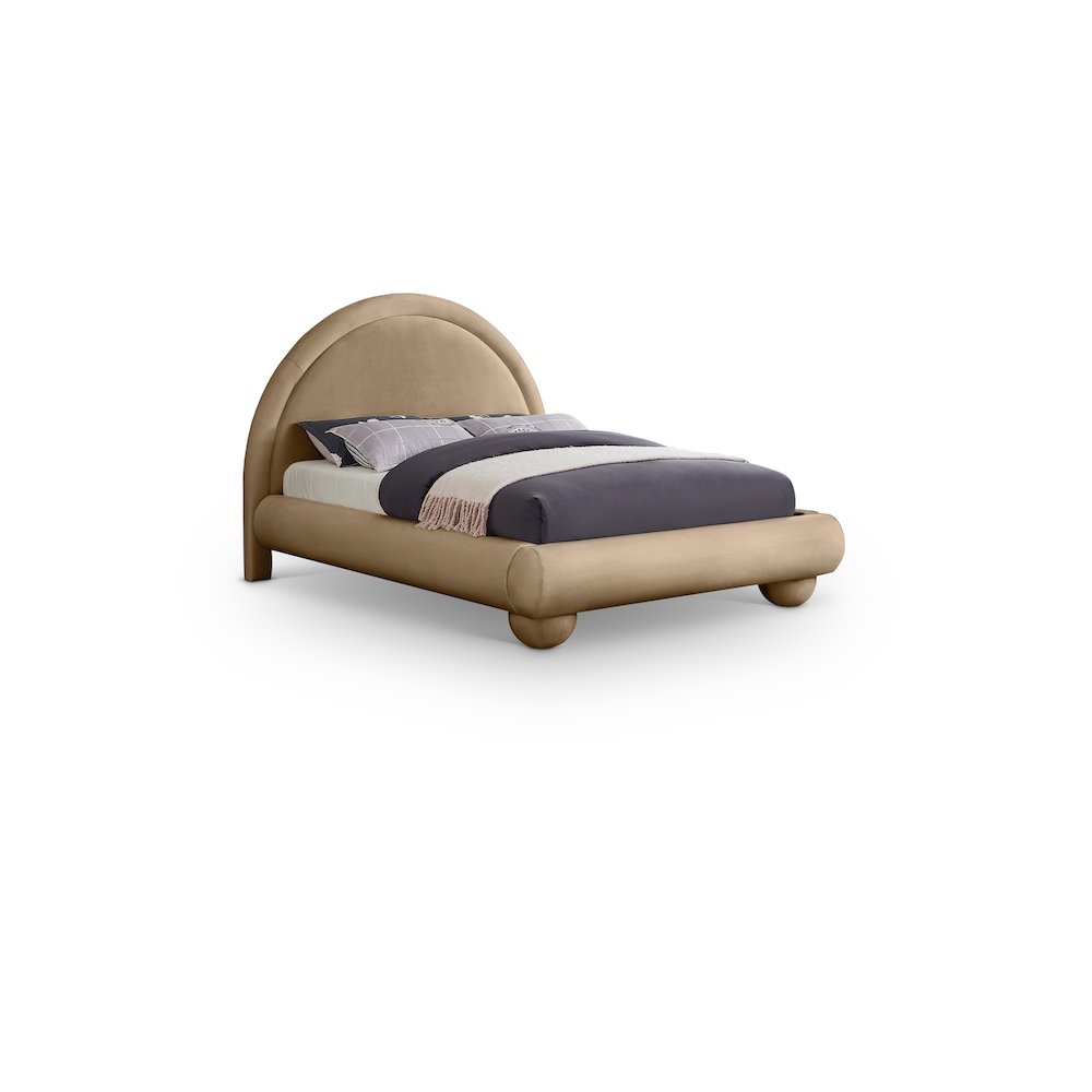 Madrid Beige Velvet Queen Bed. Picture 1