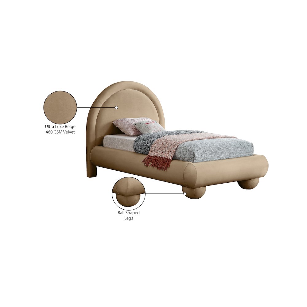 Madrid Beige Velvet Twin Bed. Picture 7