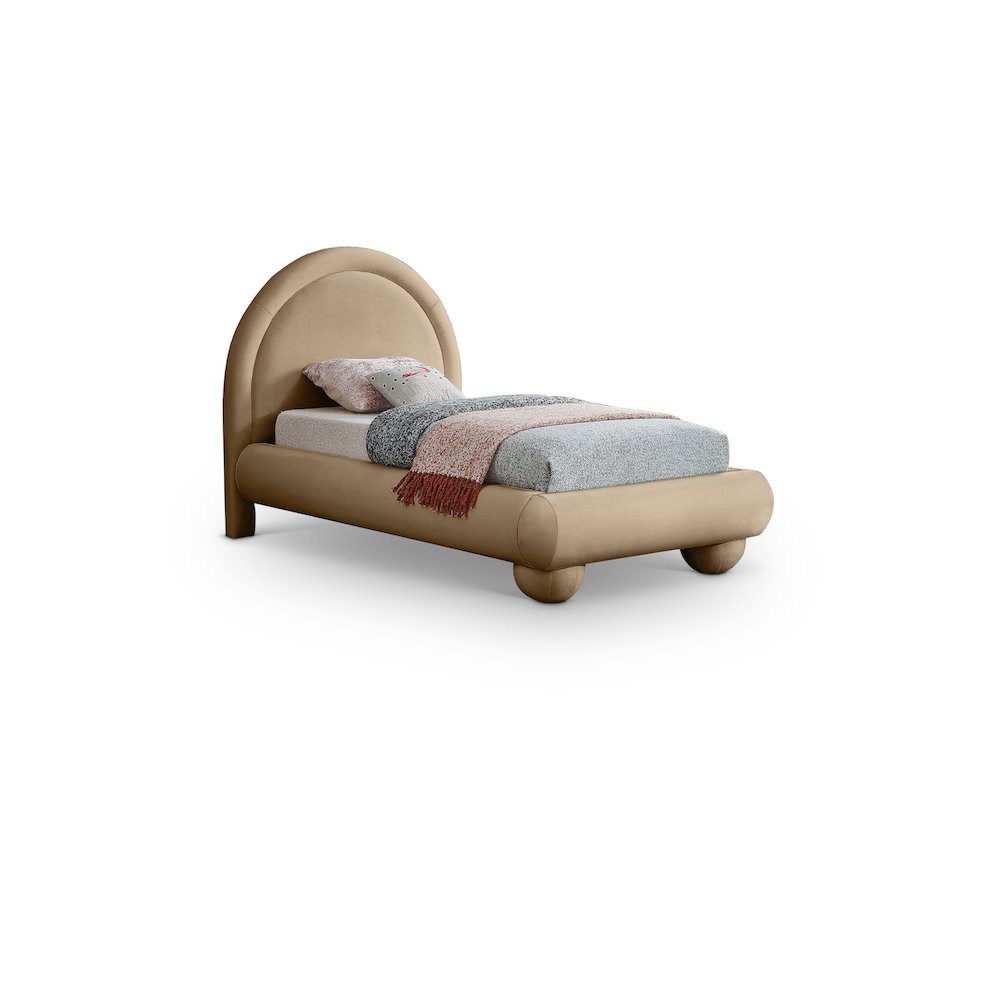 Madrid Beige Velvet Twin Bed. Picture 1