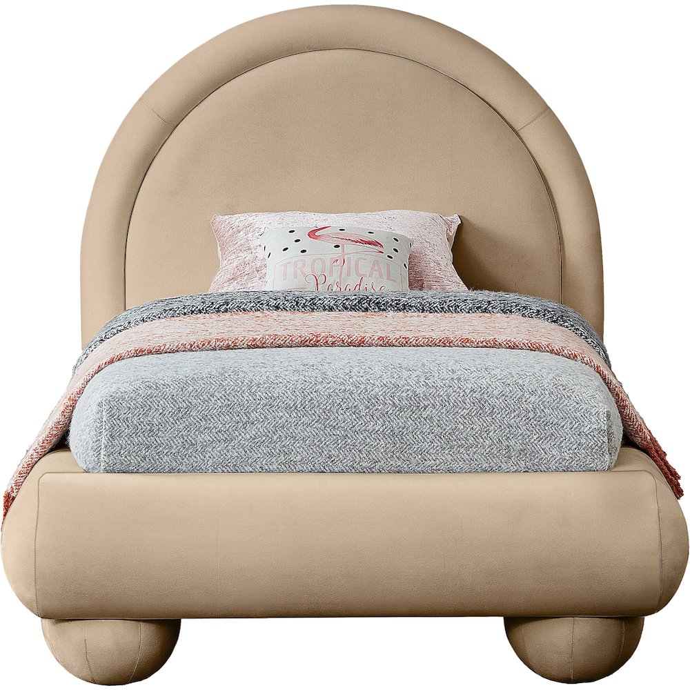 Madrid Beige Velvet Twin Bed. Picture 2
