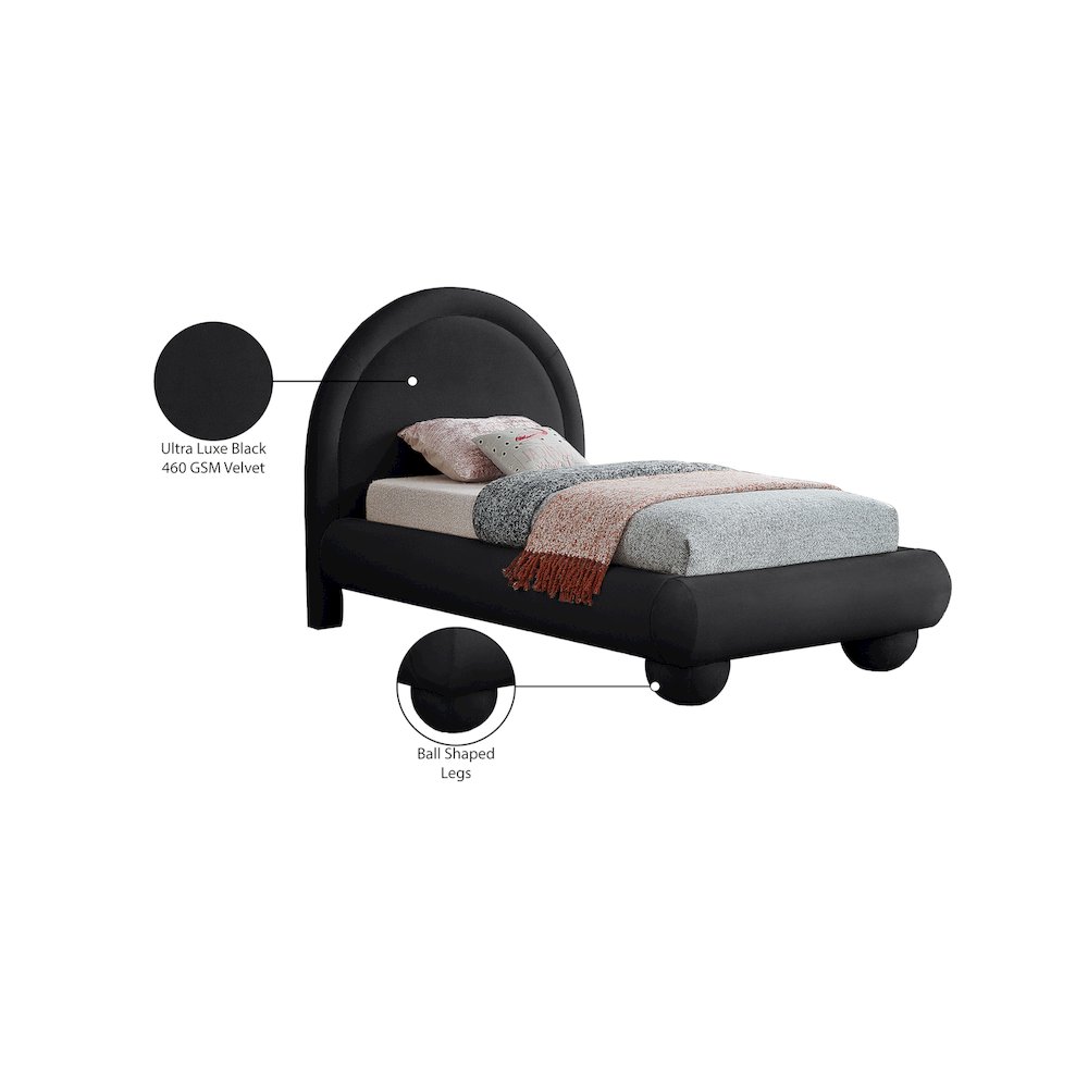 Madrid Black Velvet Twin Bed. Picture 7