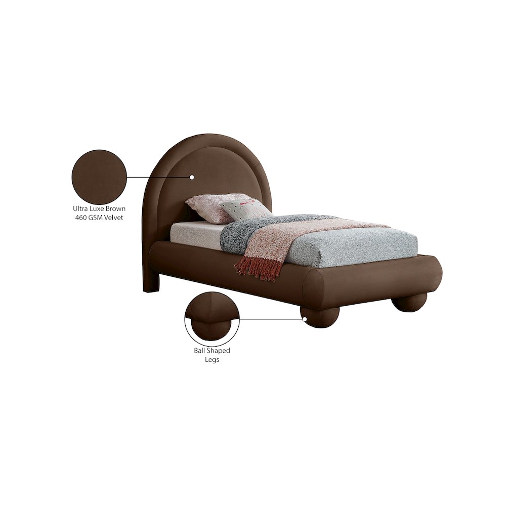 Madrid Brown Velvet Twin Bed. Picture 7