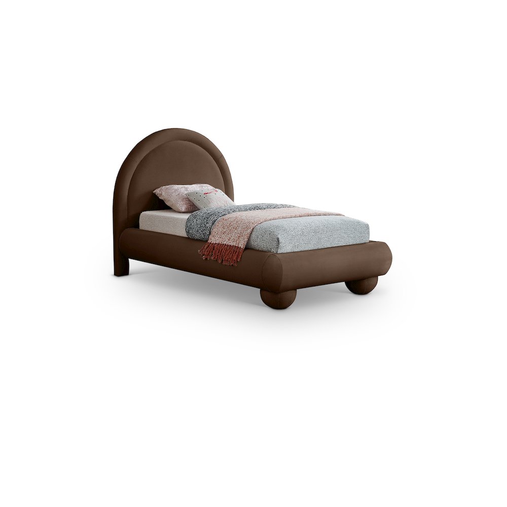 Madrid Brown Velvet Twin Bed. Picture 1