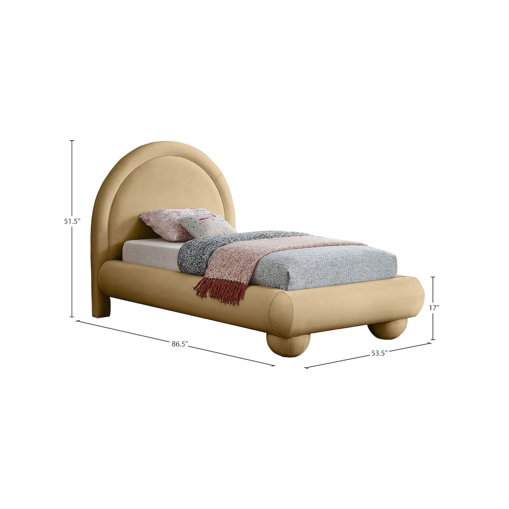 Madrid Camel Velvet Twin Bed. Picture 6