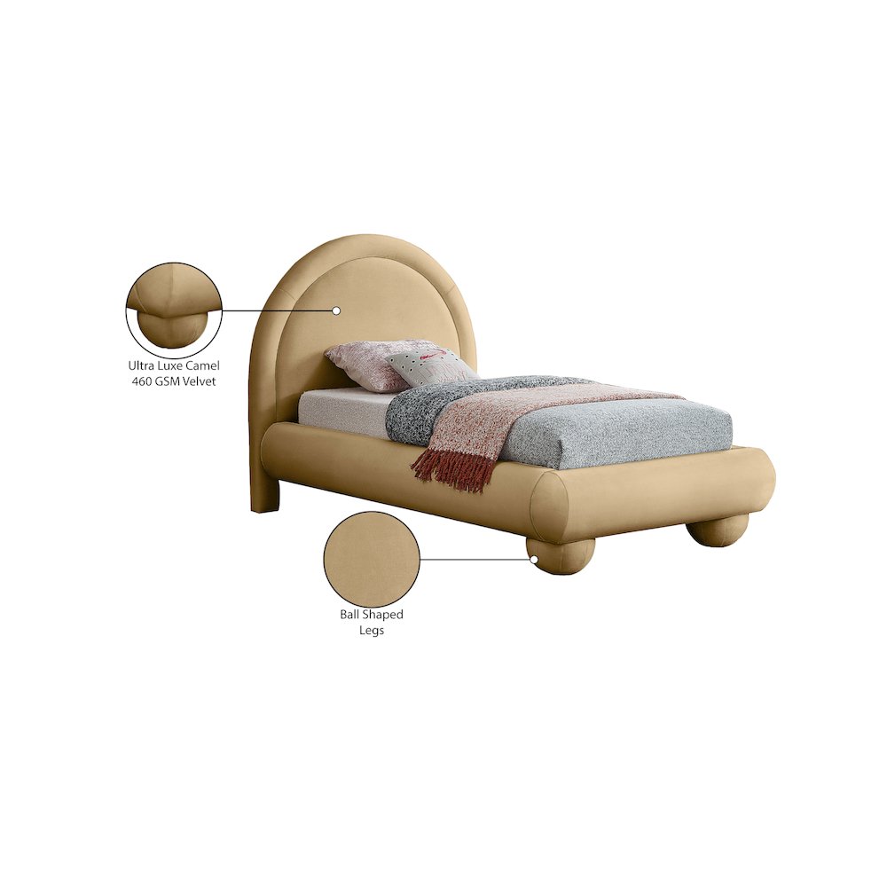 Madrid Camel Velvet Twin Bed. Picture 7