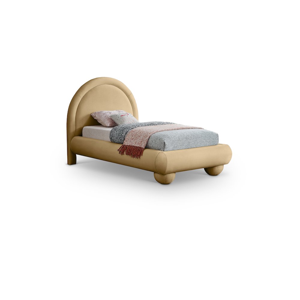 Madrid Camel Velvet Twin Bed. Picture 1