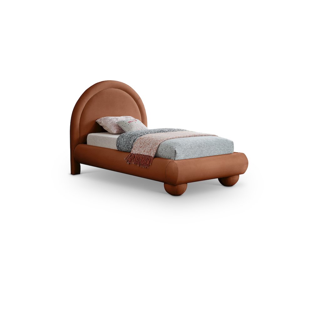 Madrid Cognac Velvet Twin Bed. Picture 1