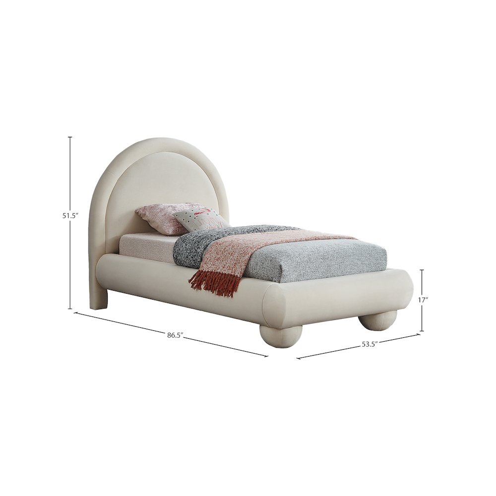 Madrid Cream Velvet Twin Bed. Picture 6