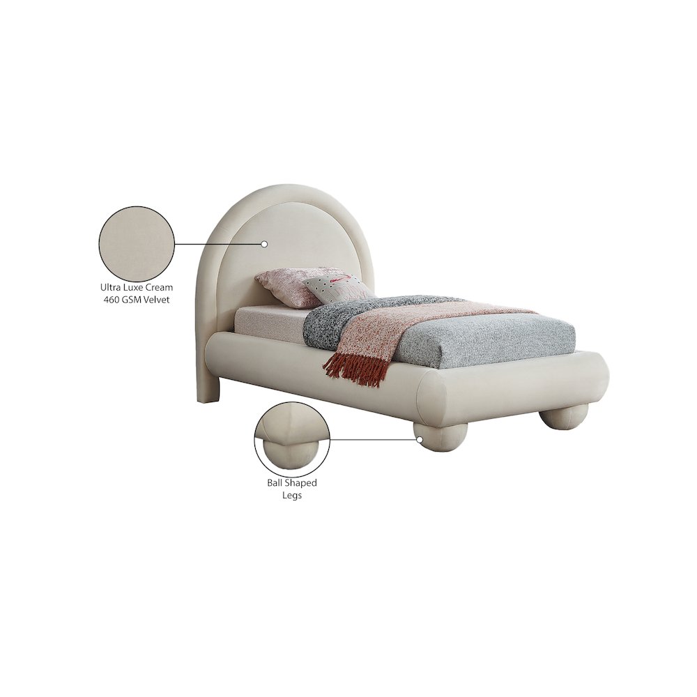 Madrid Cream Velvet Twin Bed. Picture 7
