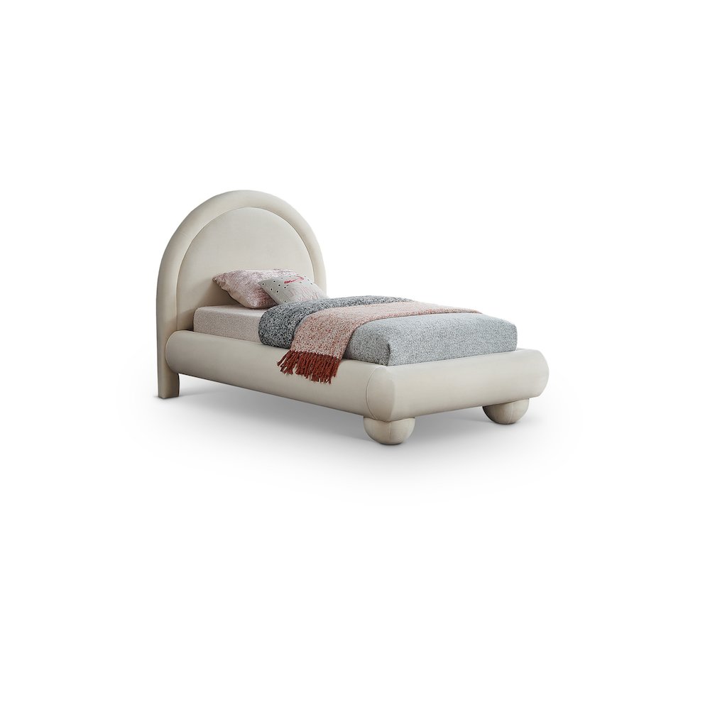 Madrid Cream Velvet Twin Bed. Picture 1
