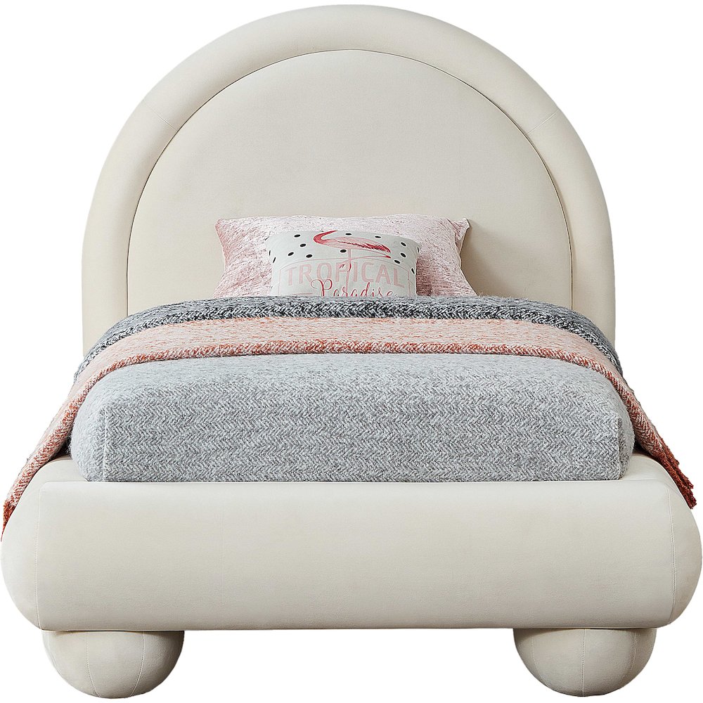 Madrid Cream Velvet Twin Bed. Picture 2