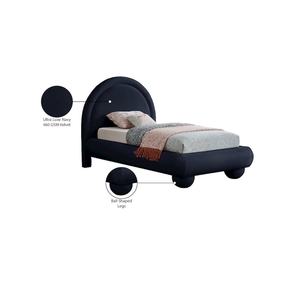 Madrid Navy Velvet Twin Bed. Picture 7