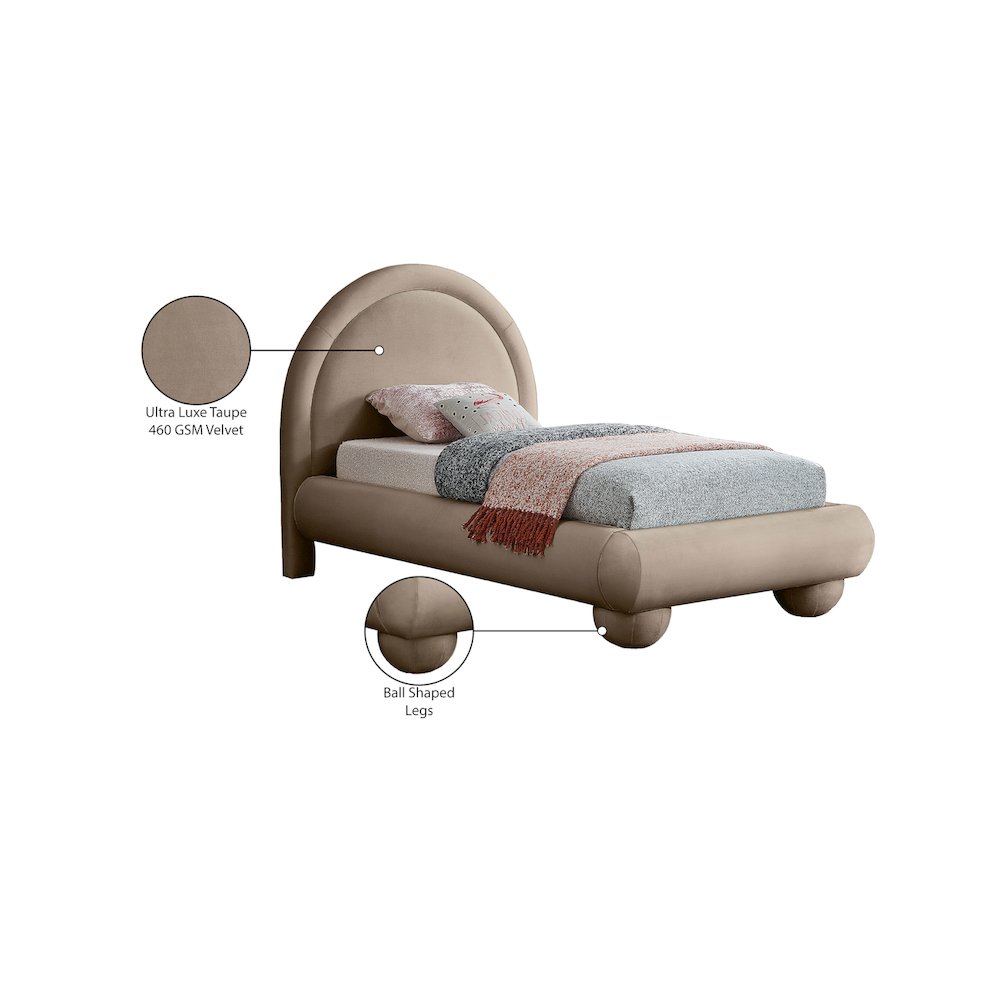 Madrid Taupe Velvet Twin Bed. Picture 7