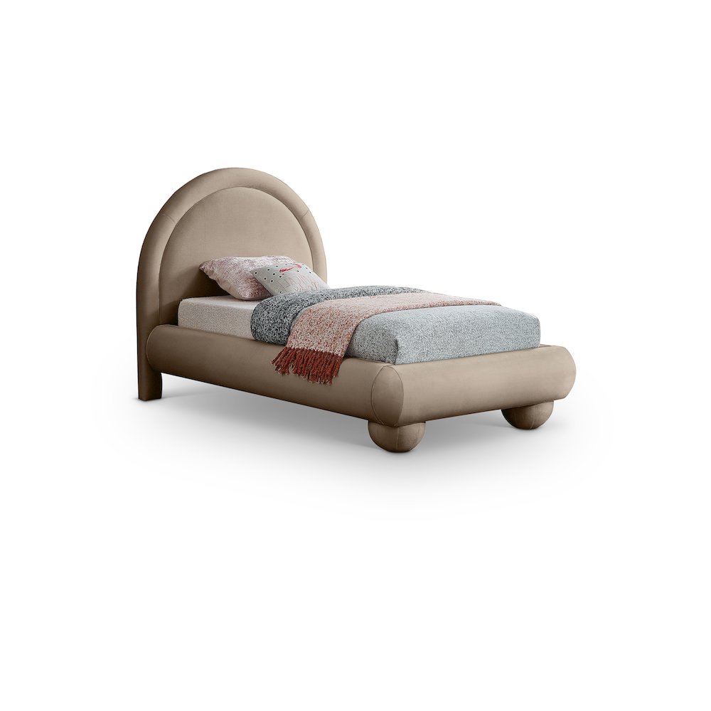 Madrid Taupe Velvet Twin Bed. Picture 1