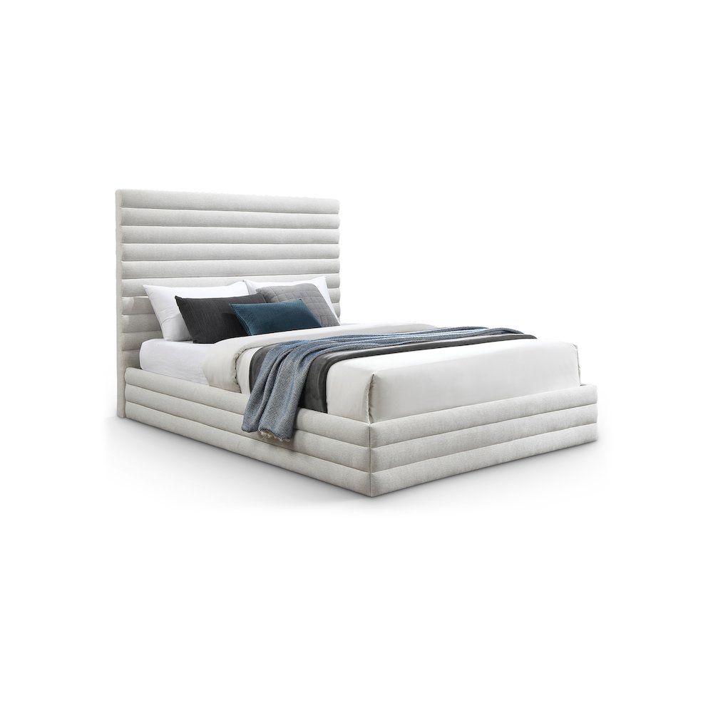 Maxwell Cream Linen Textured Fabric Full Bed. Picture 1