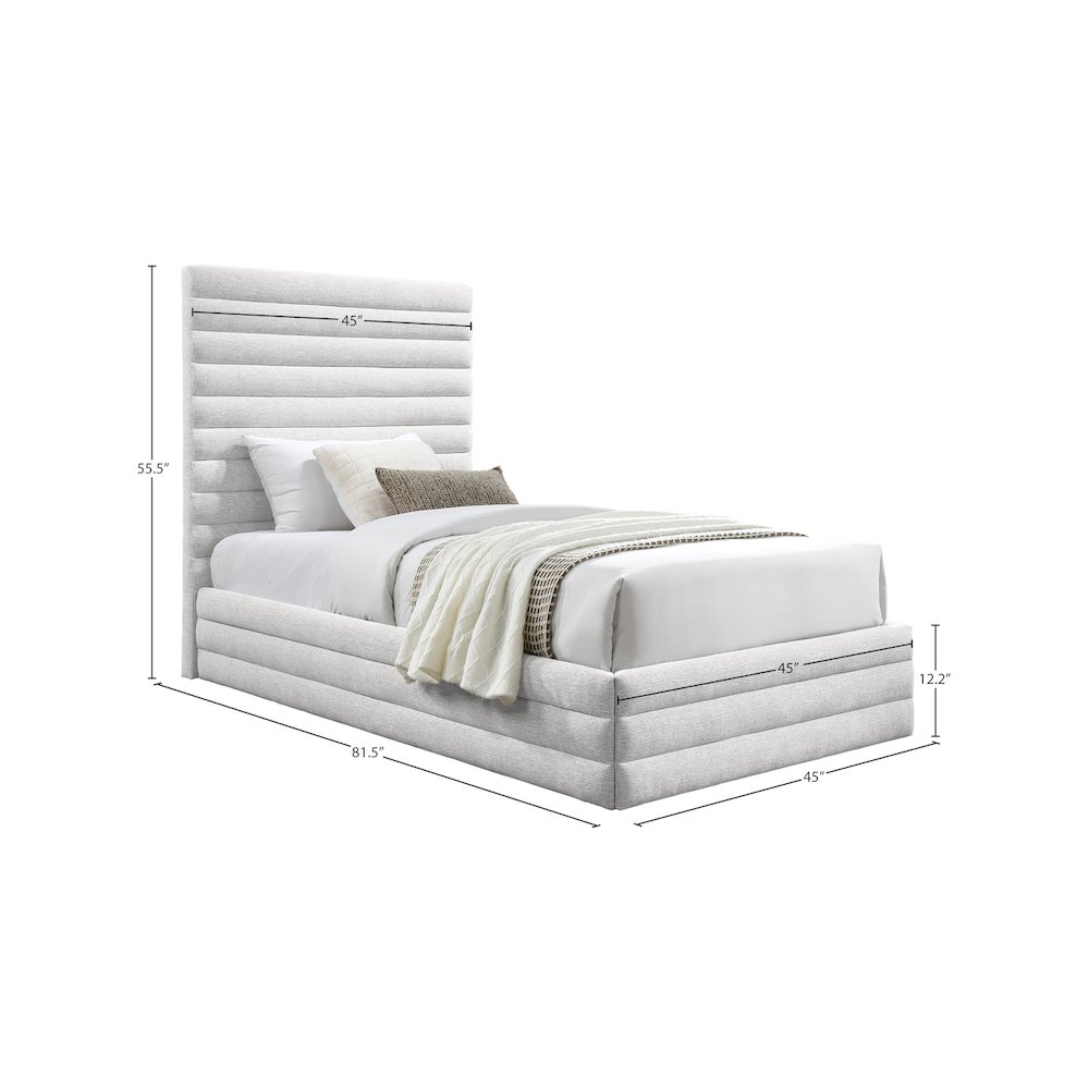 Maxwell Cream Linen Textured Fabric Twin Bed. Picture 6