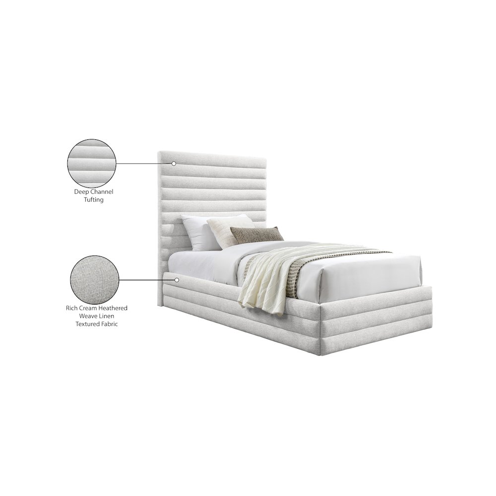 Maxwell Cream Linen Textured Fabric Twin Bed. Picture 7