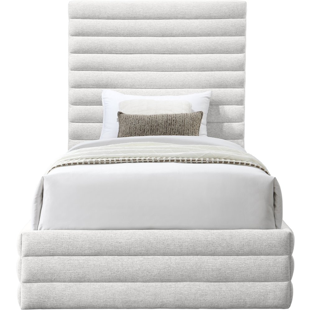 Maxwell Cream Linen Textured Fabric Twin Bed. Picture 2