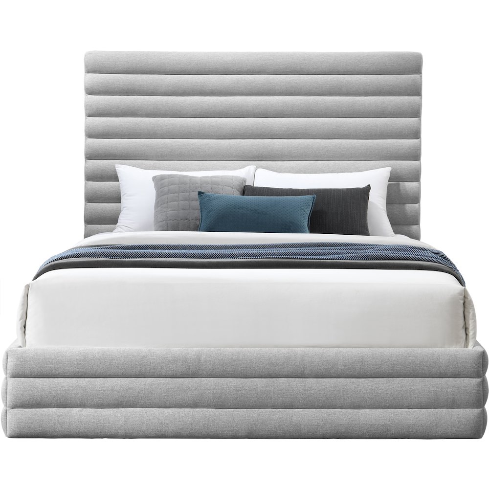 Maxwell Grey Linen Textured Fabric King Bed. Picture 2
