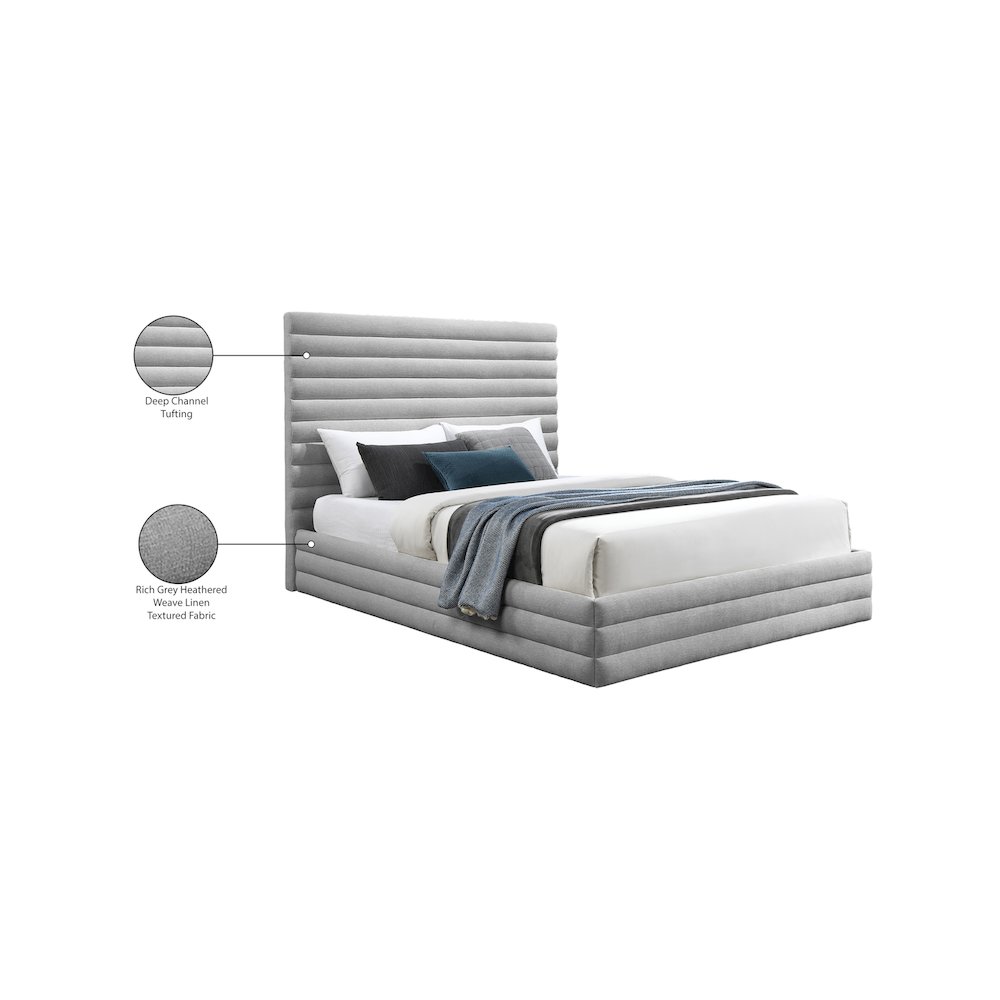 Maxwell Grey Linen Textured Fabric Queen Bed. Picture 7