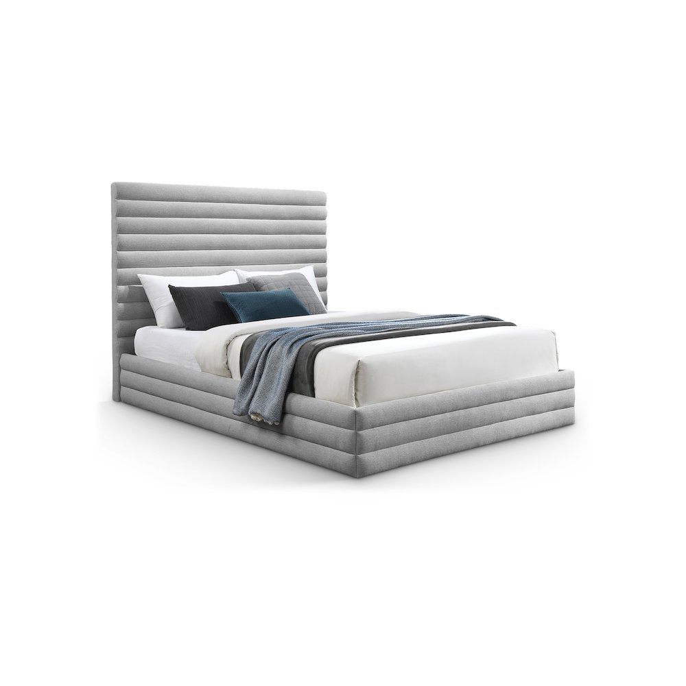 Maxwell Grey Linen Textured Fabric Queen Bed. Picture 1