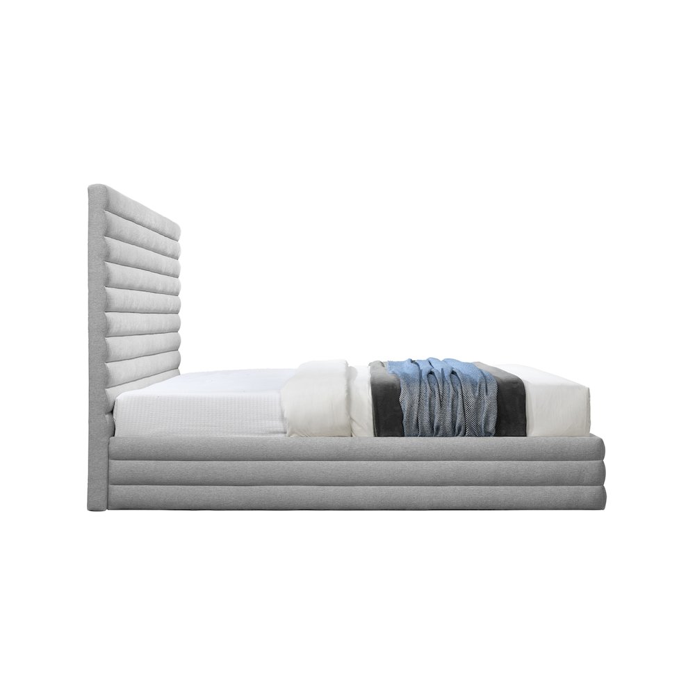 Maxwell Grey Linen Textured Fabric Queen Bed. Picture 3