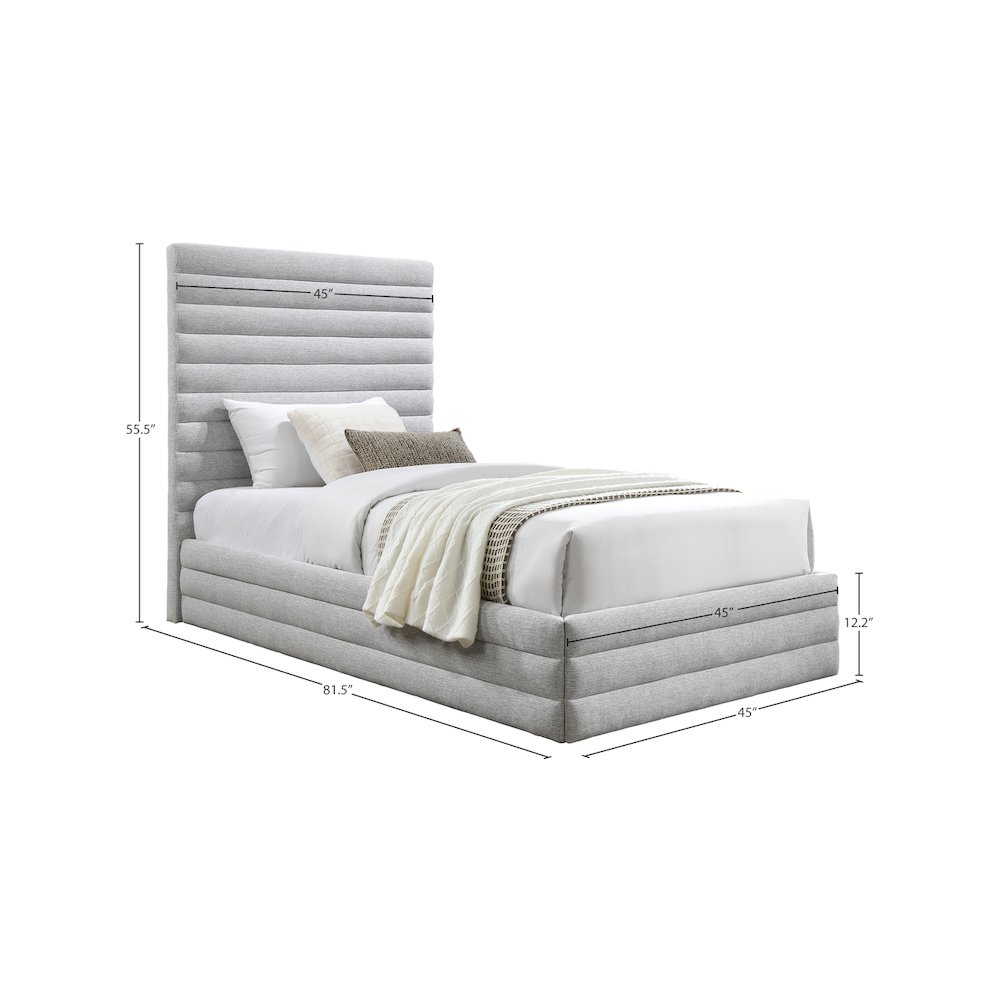 Maxwell Grey Linen Textured Fabric Twin Bed. Picture 6