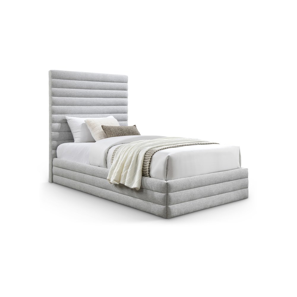 Maxwell Grey Linen Textured Fabric Twin Bed. Picture 1
