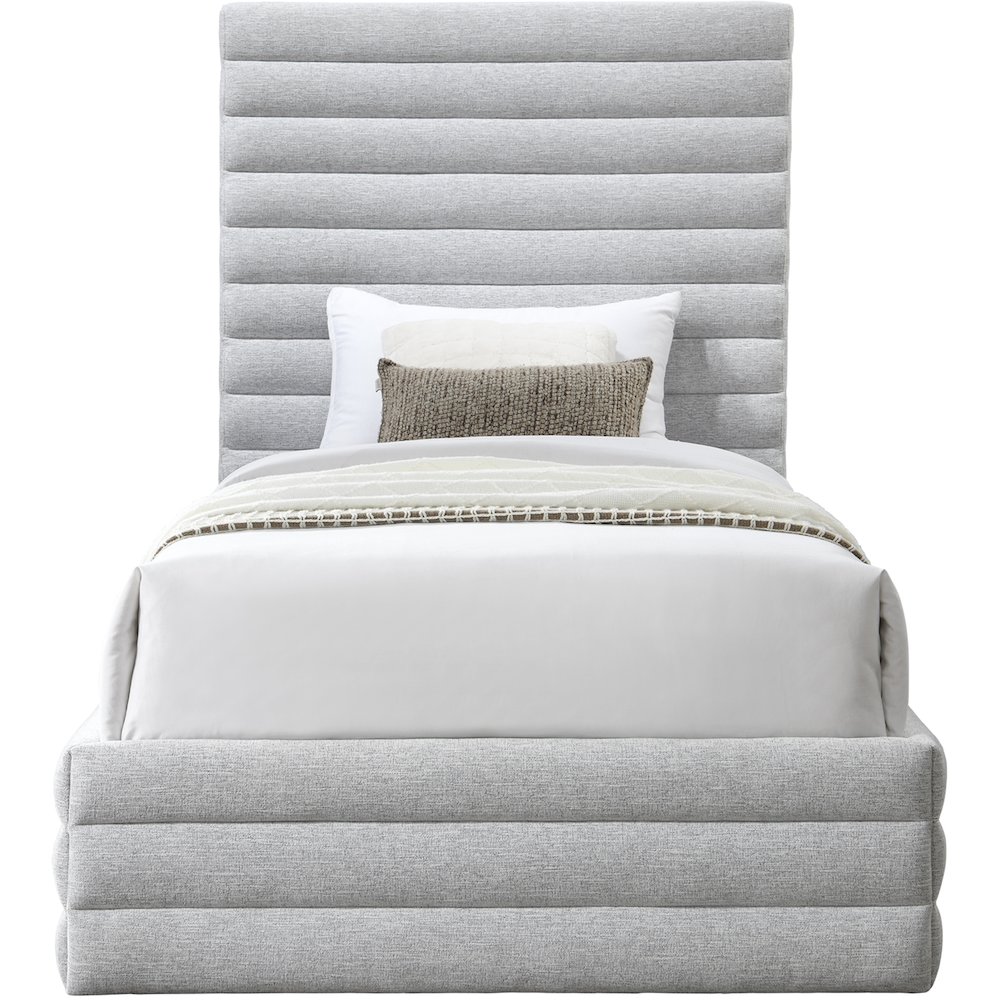 Maxwell Grey Linen Textured Fabric Twin Bed. Picture 2