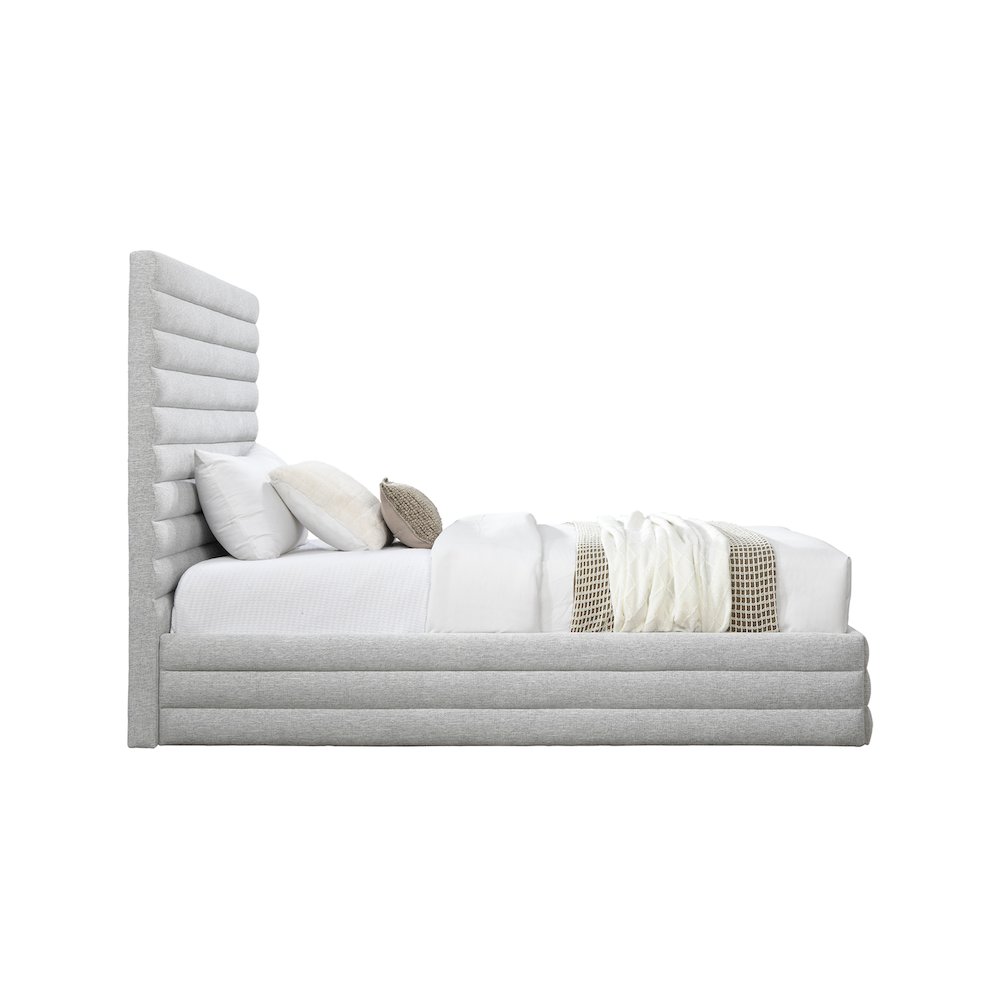 Maxwell Grey Linen Textured Fabric Twin Bed. Picture 3