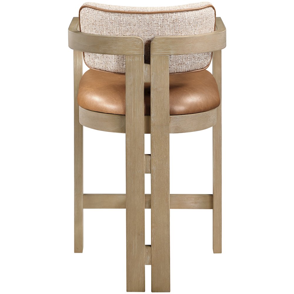 Ravina Cognac Vegan Leather and Linen Fabric Upholstered Counter Stool. Picture 6