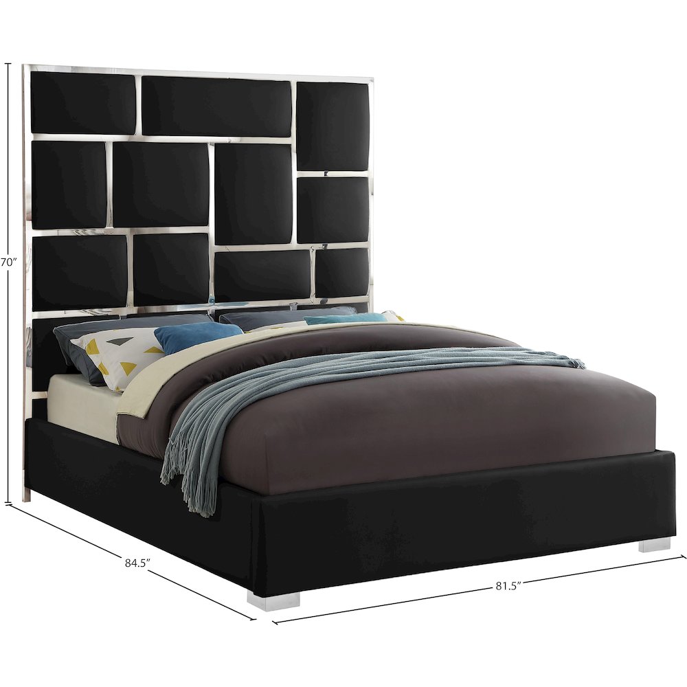 Milan Black Vegan Leather King Bed. Picture 4