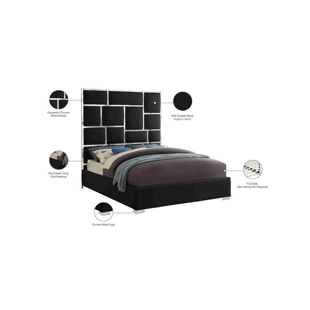 Milan Black Vegan Leather King Bed. Picture 5