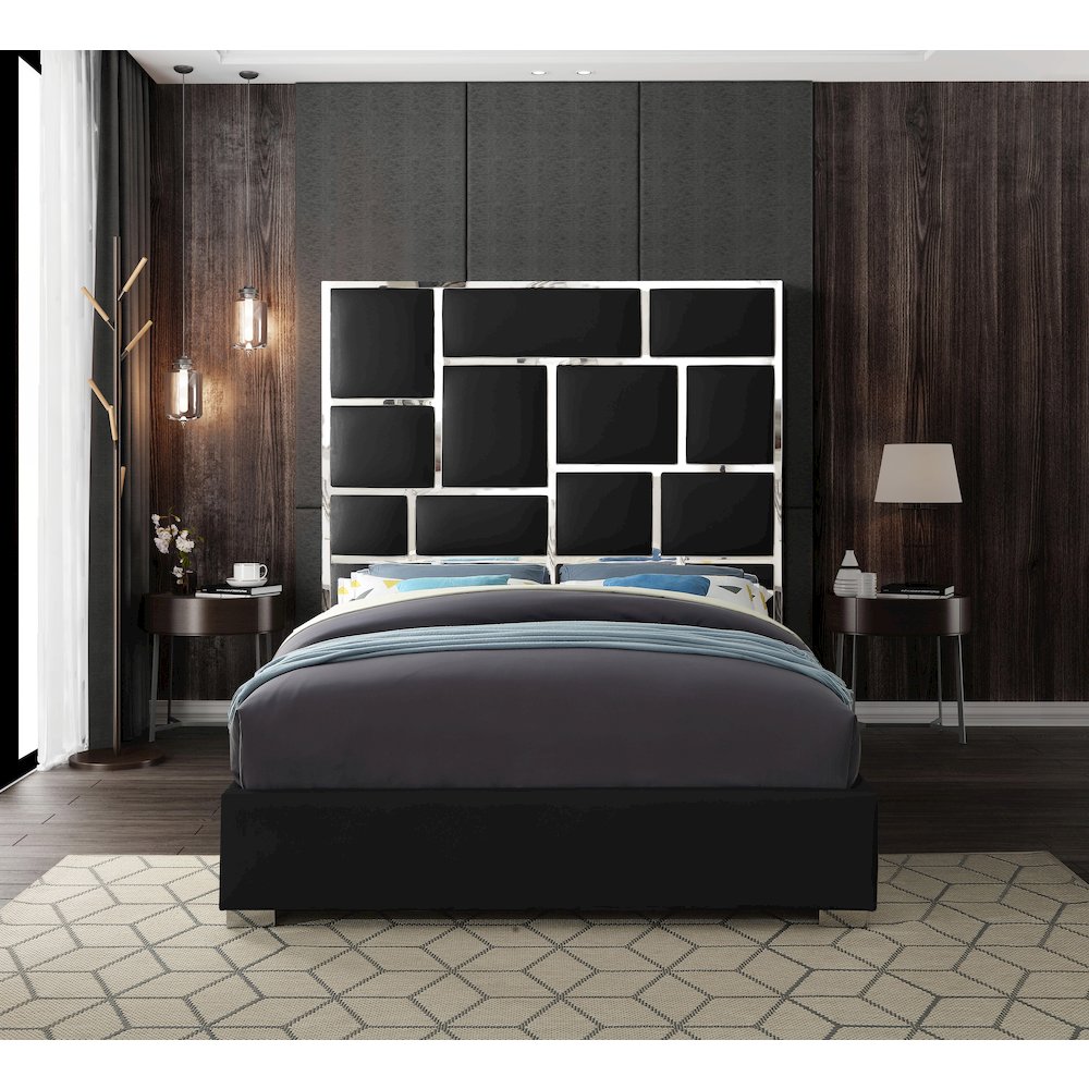 Milan Black Vegan Leather King Bed. Picture 3