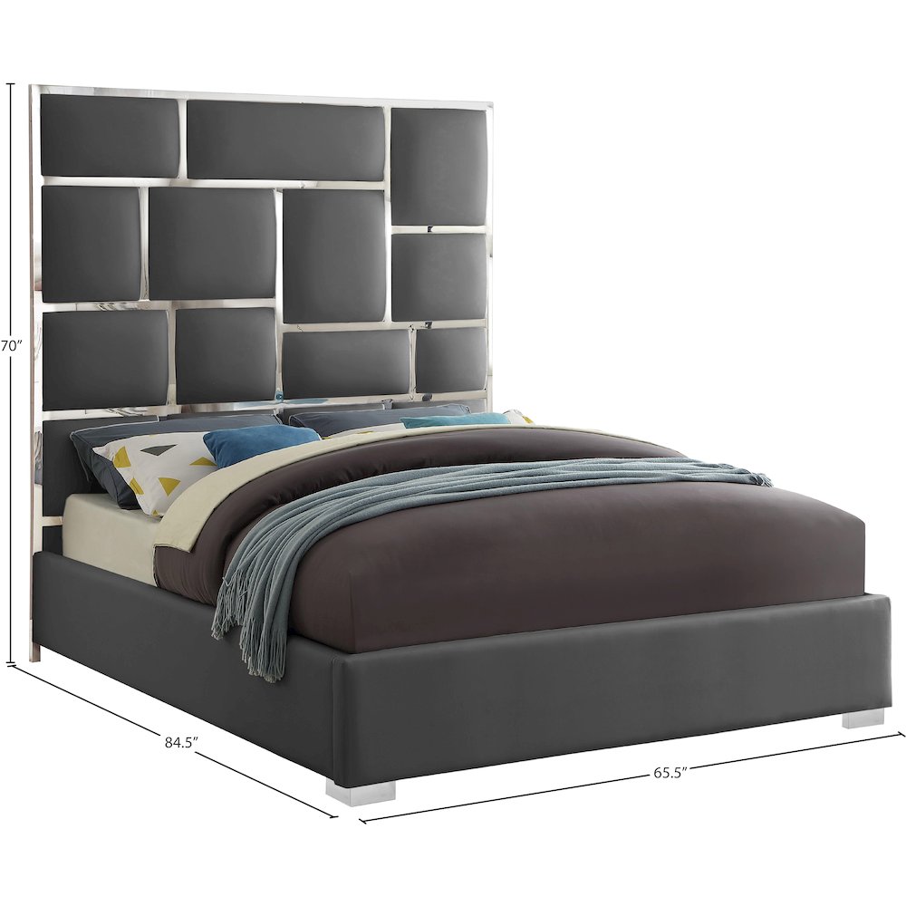 Milan Grey Vegan Leather Queen Bed. Picture 4