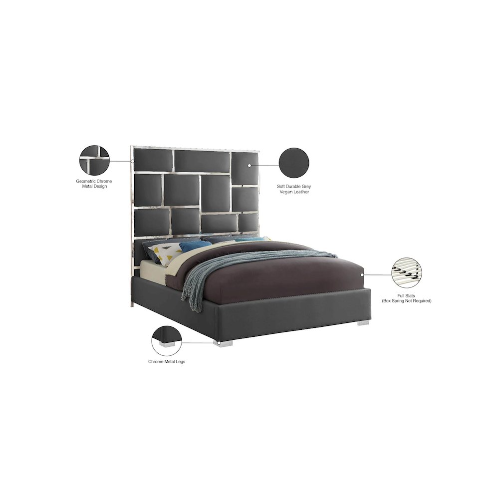 Milan Grey Vegan Leather Queen Bed. Picture 5