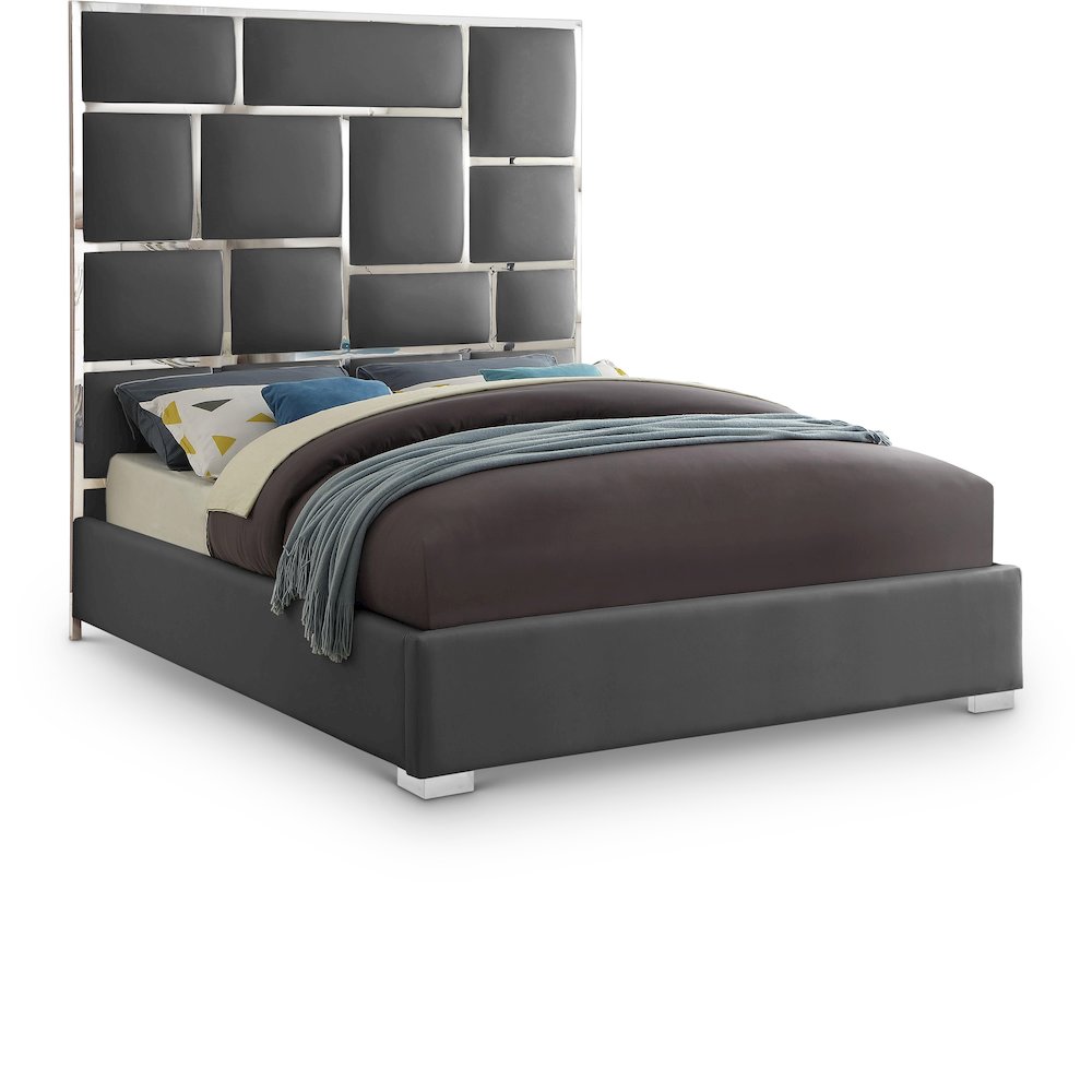 Milan Grey Vegan Leather Queen Bed. Picture 1